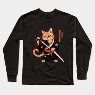 Orange Cat Samurai Warrior with Katana Long Sleeve T-Shirt